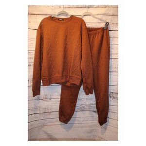 Cable Knit Sweatsuit Set 2-Piece Cozy Jogger Outfit XL Brown